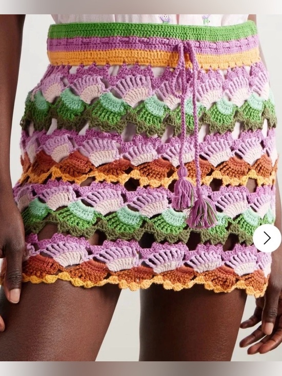 FARM Rio Dresses & Skirts - Farm Rio Bananas Crochet-Knit Cotton-Blend Mini Skirt Size S Drawstring Tassel